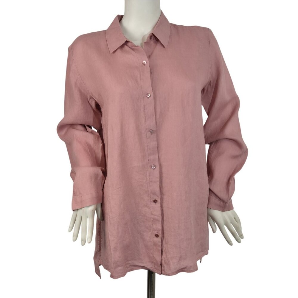Eileen Fisher Women's Shirt Size Classic Long Sleeve Button Up Pink Pale (60) - Picture 2 of 12